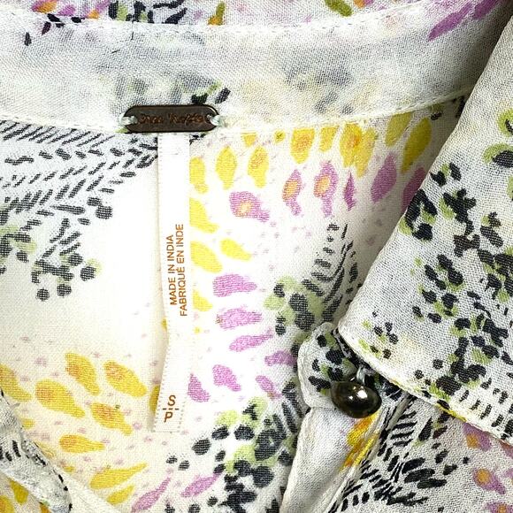 Free People Floral Peasant Dress Womens S Ivory Sheer Tiered Ruffles Boho Flowy - Picture 5 of 11